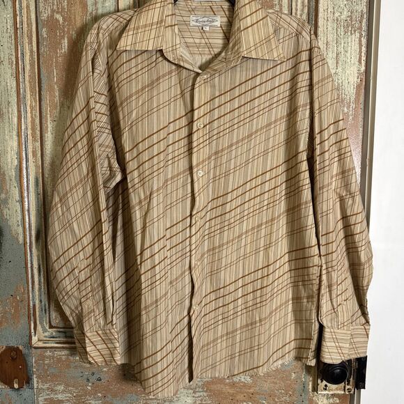 VINTAGE Eighty Eight Button Up Shirt Adult Size L Beige Casual Mens 90s - Picture 1 of 4